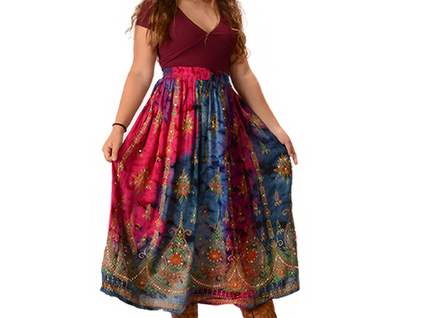 Magic Carpet Ride Tie Dye Sequined Long Skirt