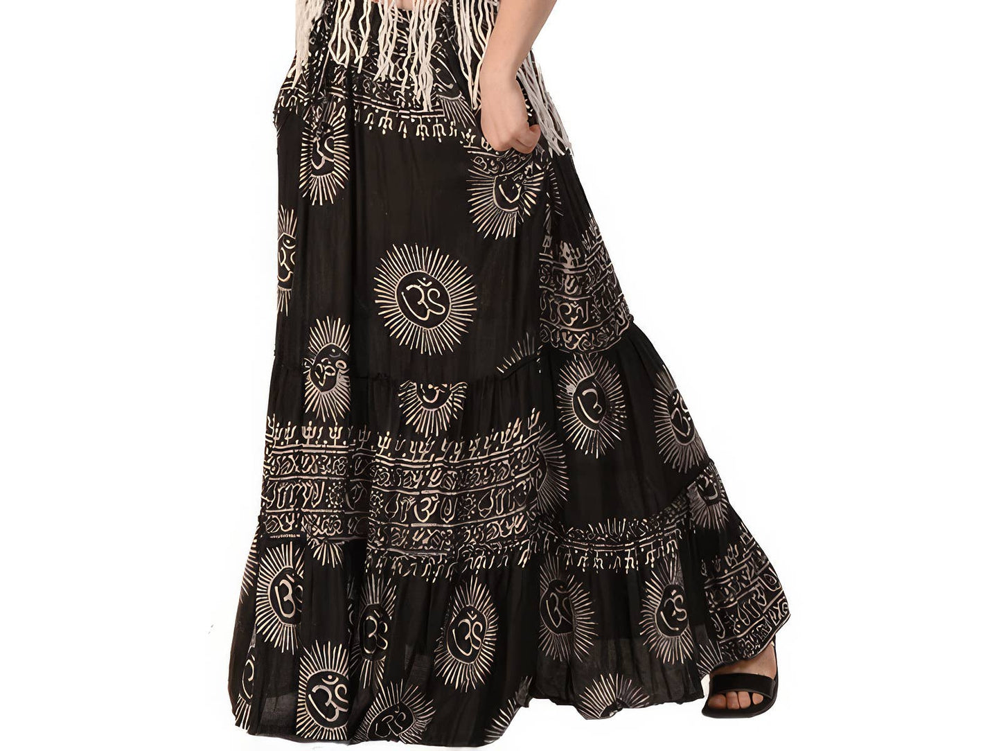 Om Shanti Rayon Blend Printed Tiered Skirt