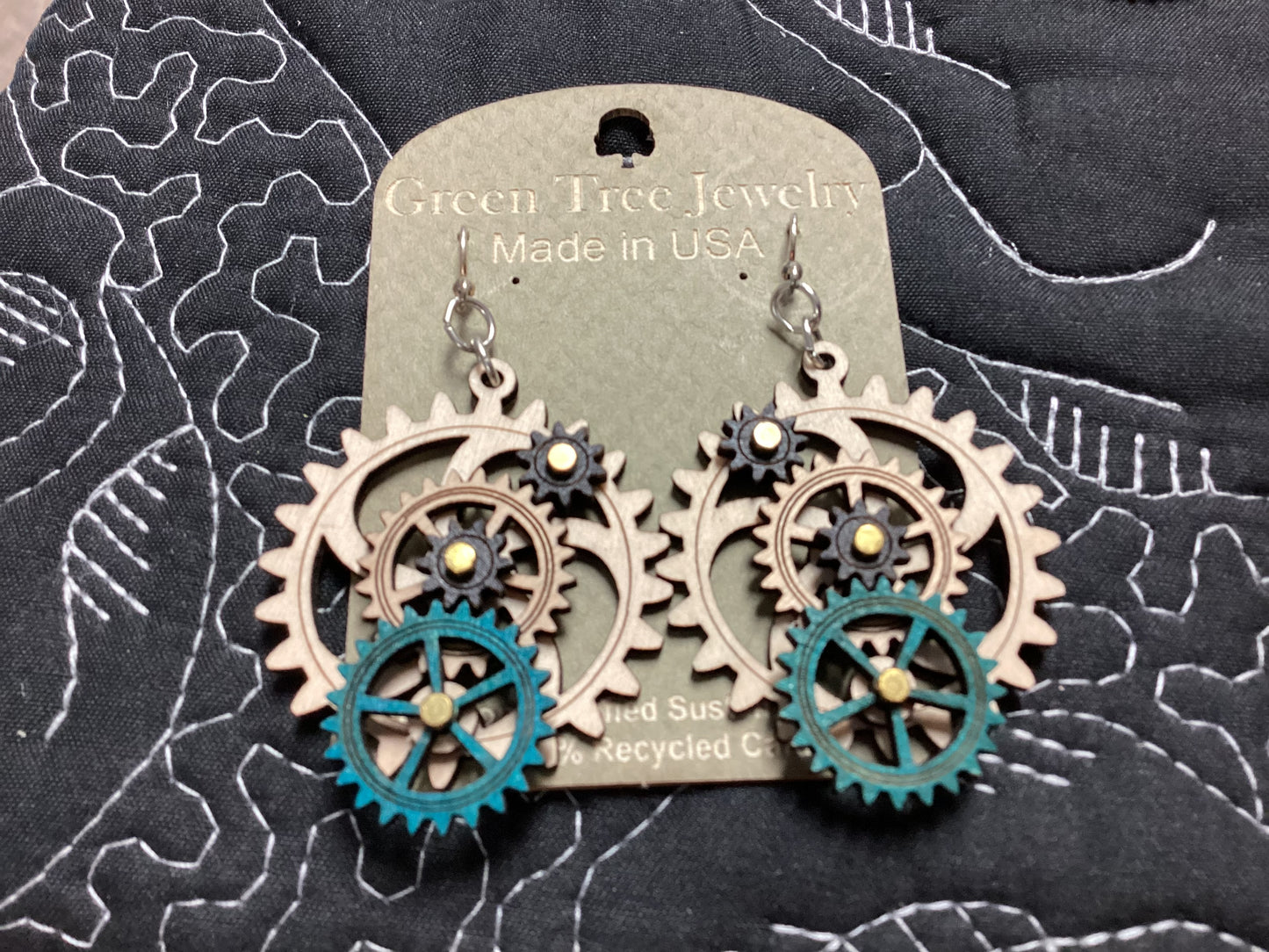 Kinetic Gear Earrings - Natural/Teal