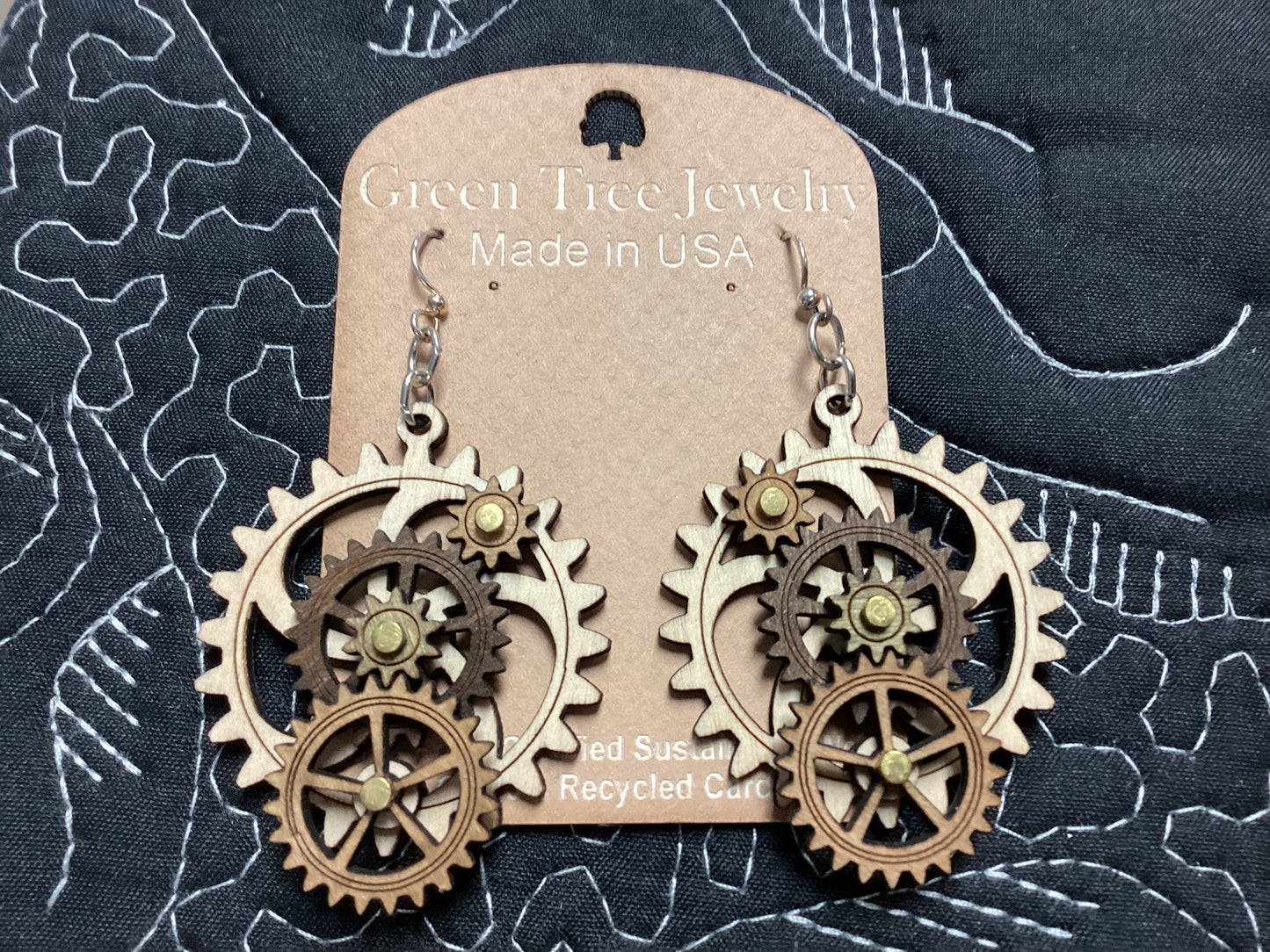 Kinetic Gear Earrings - Natural/Brown