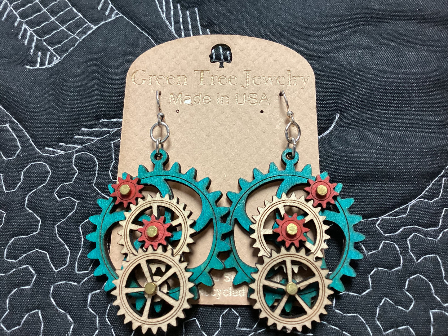 Kinetic Gear Earrings - Aquamarine/Red