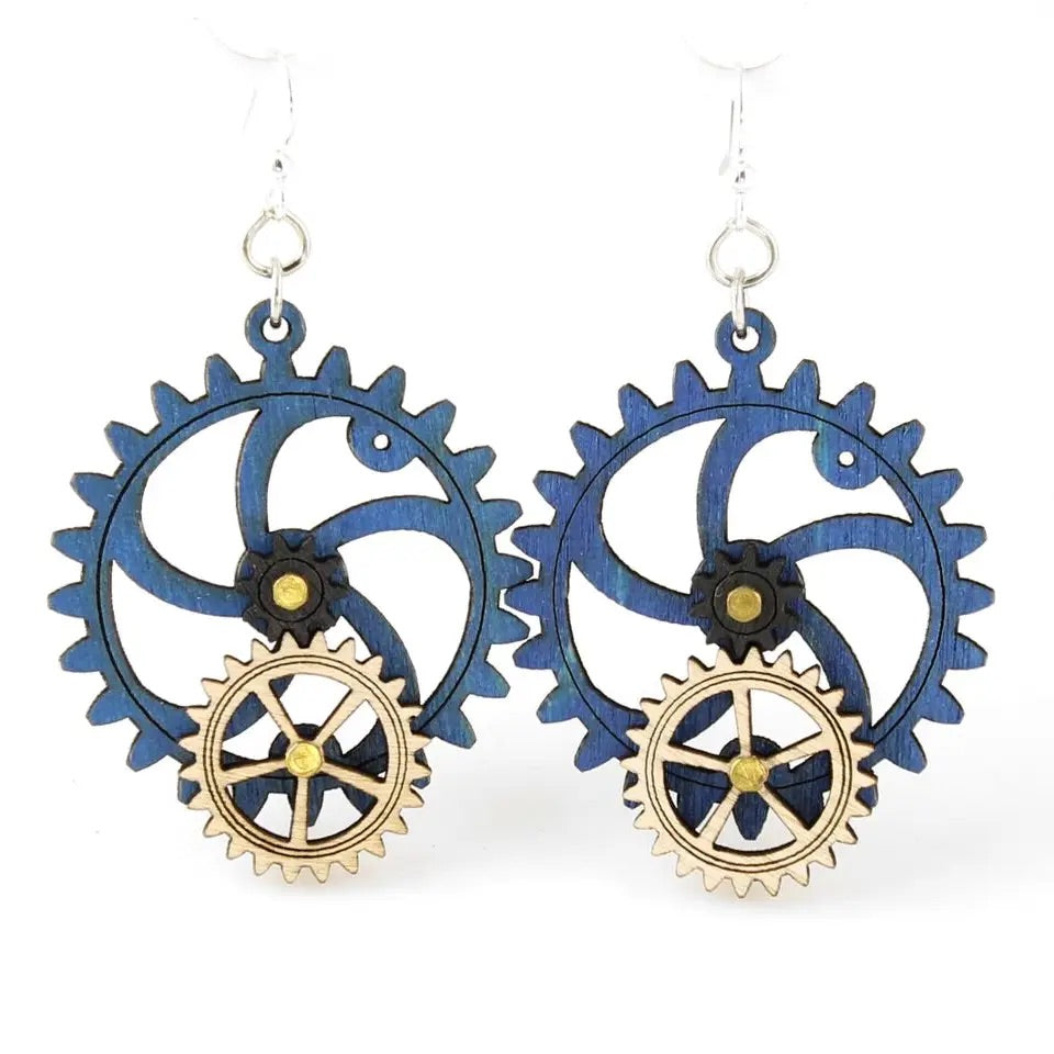 Kinetic Gear Earrings - Blue/Natural
