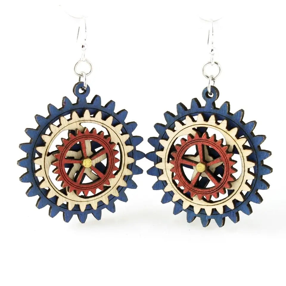 Kinetic Gear Earrings - Royal Blue/Cherry Red