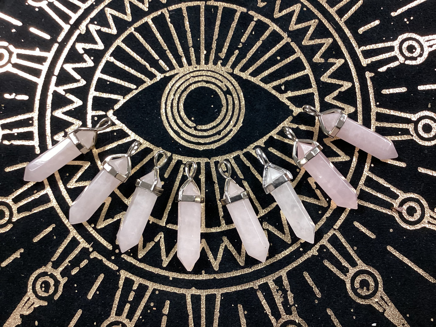 Hexagonal Bullet Point Pendant - Rose Quartz