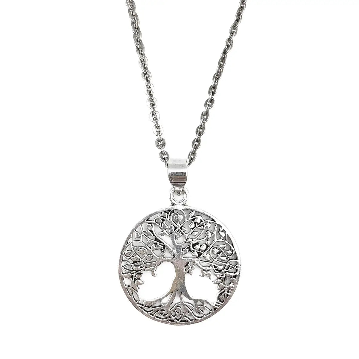 Silver Tree in Circle Necklace