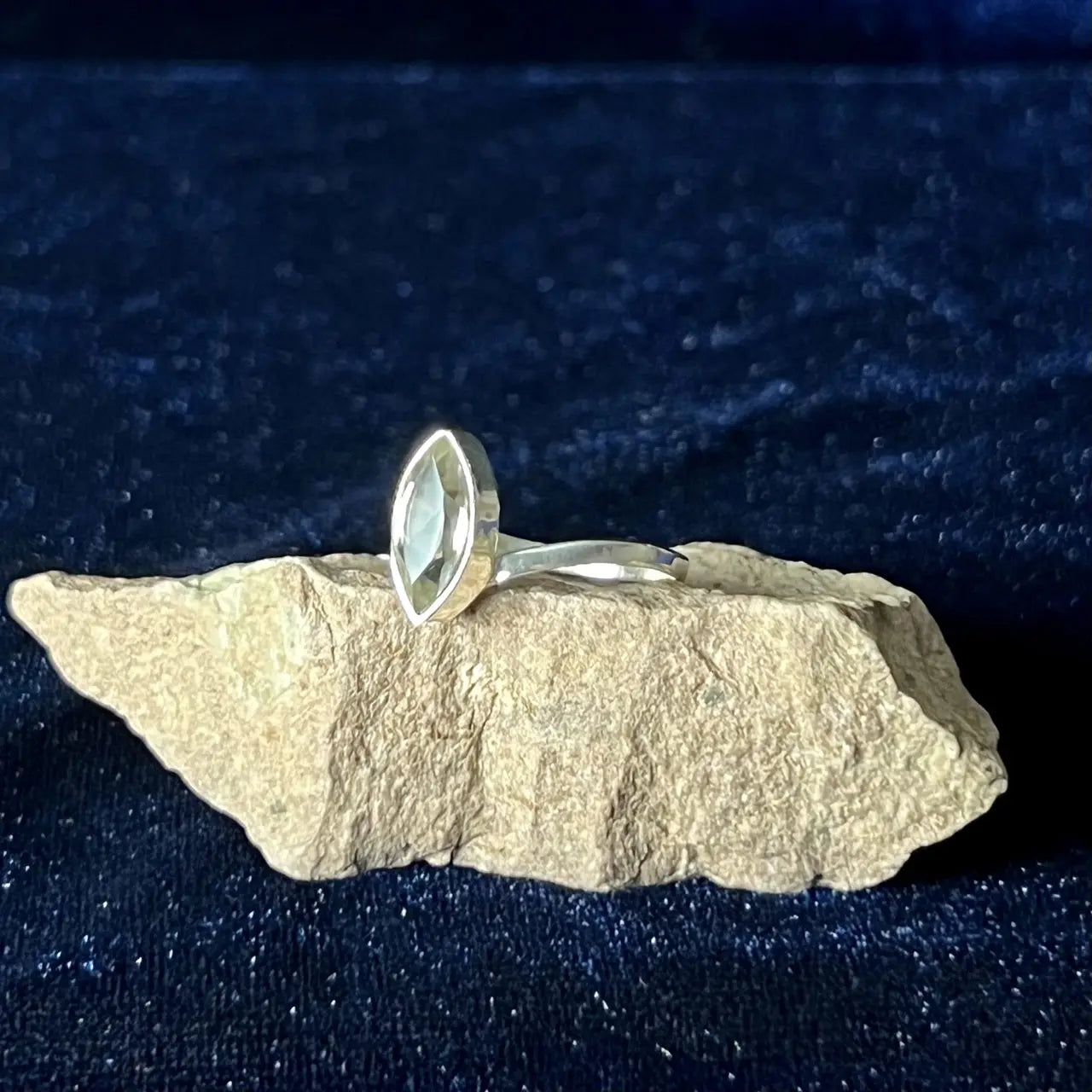 Green Amethyst Almond Sterling Silver Ring