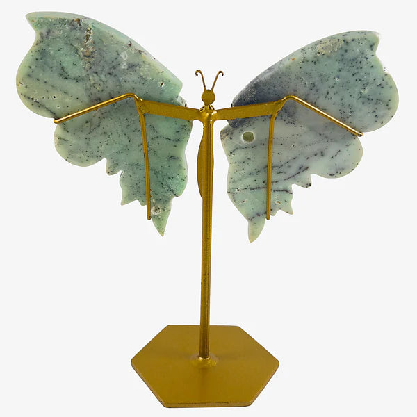 Crystal Butterfly Wings Carvings with Stand - Chrysoprase