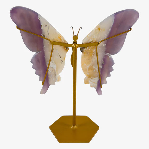 Crystal Butterfly Wings Carvings with Stand - Purple Chalcedony