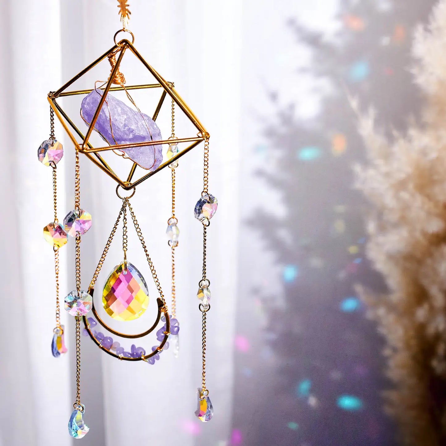 Sun Catcher - Gold Triangle and Amethyst