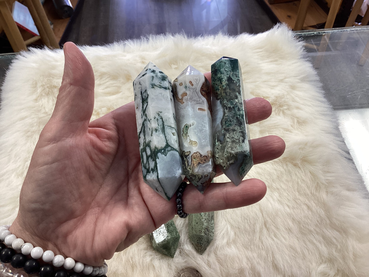 Moss Agate Double Terminated Pointed Wands