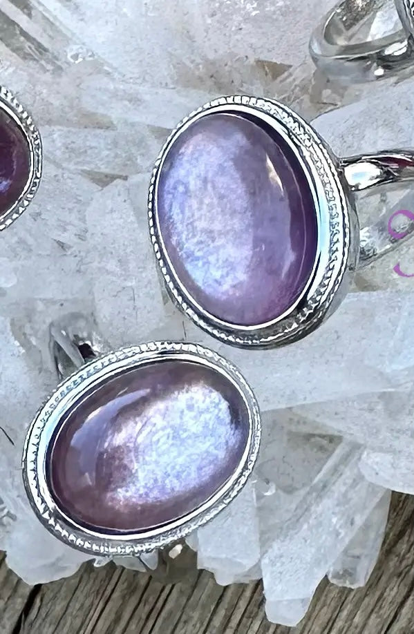 Purple Mica Lepidolite and White Bronze Ring