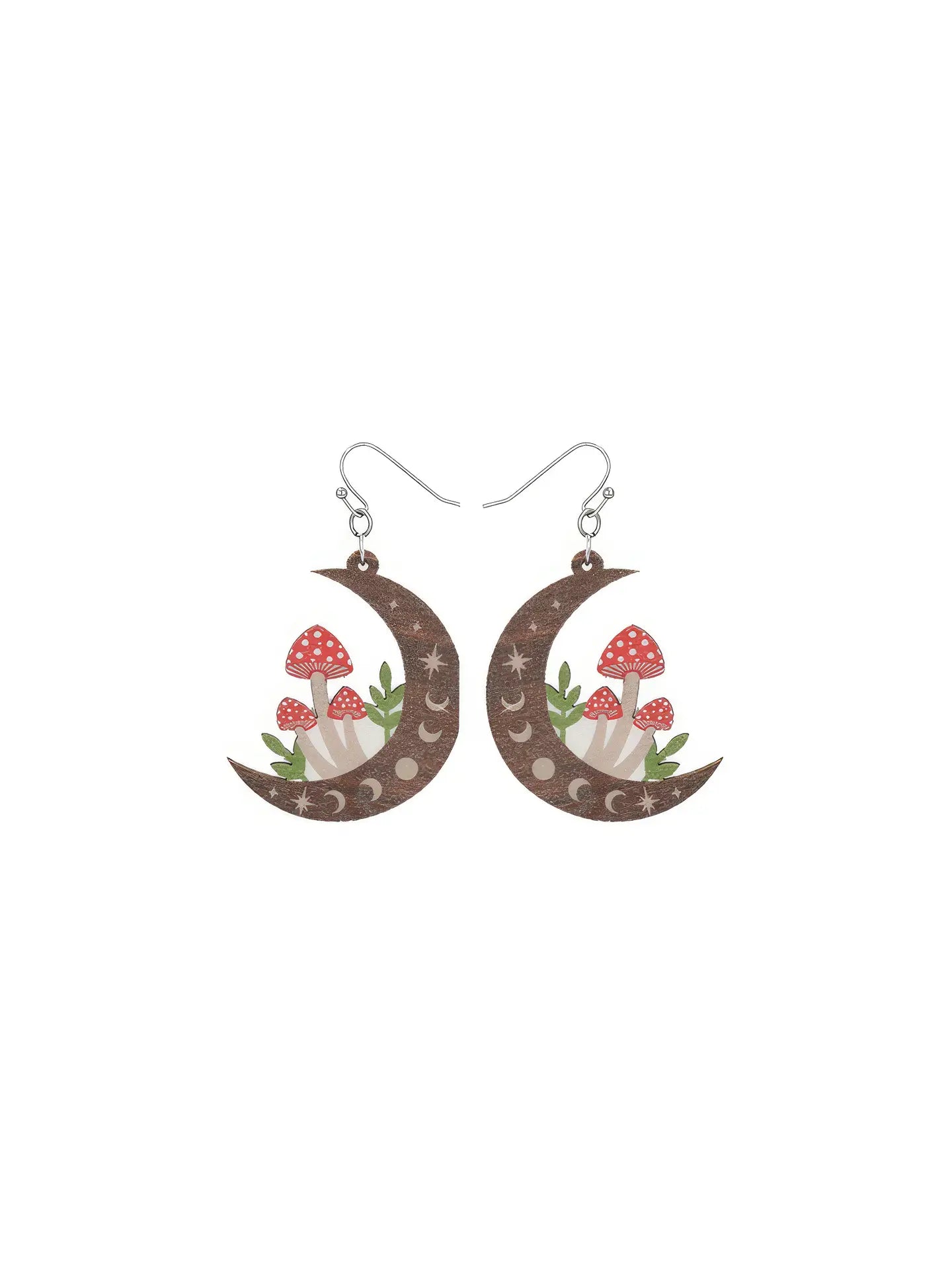 Natural Mystic Wood Mushroom Moon Earrings