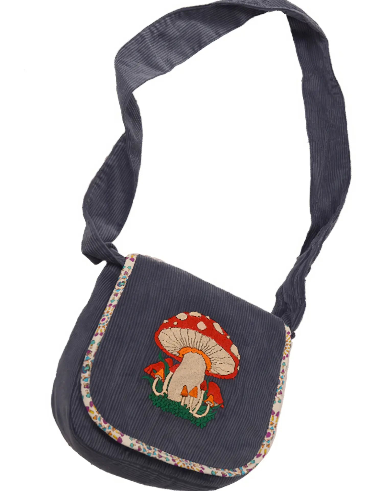 Mushroom Embroidered Corduroy Gumdrop Bag