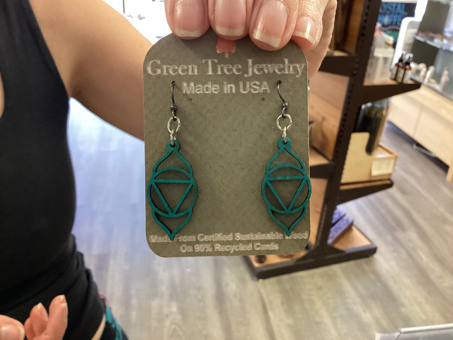 Ajnu chakra teal wood earrings