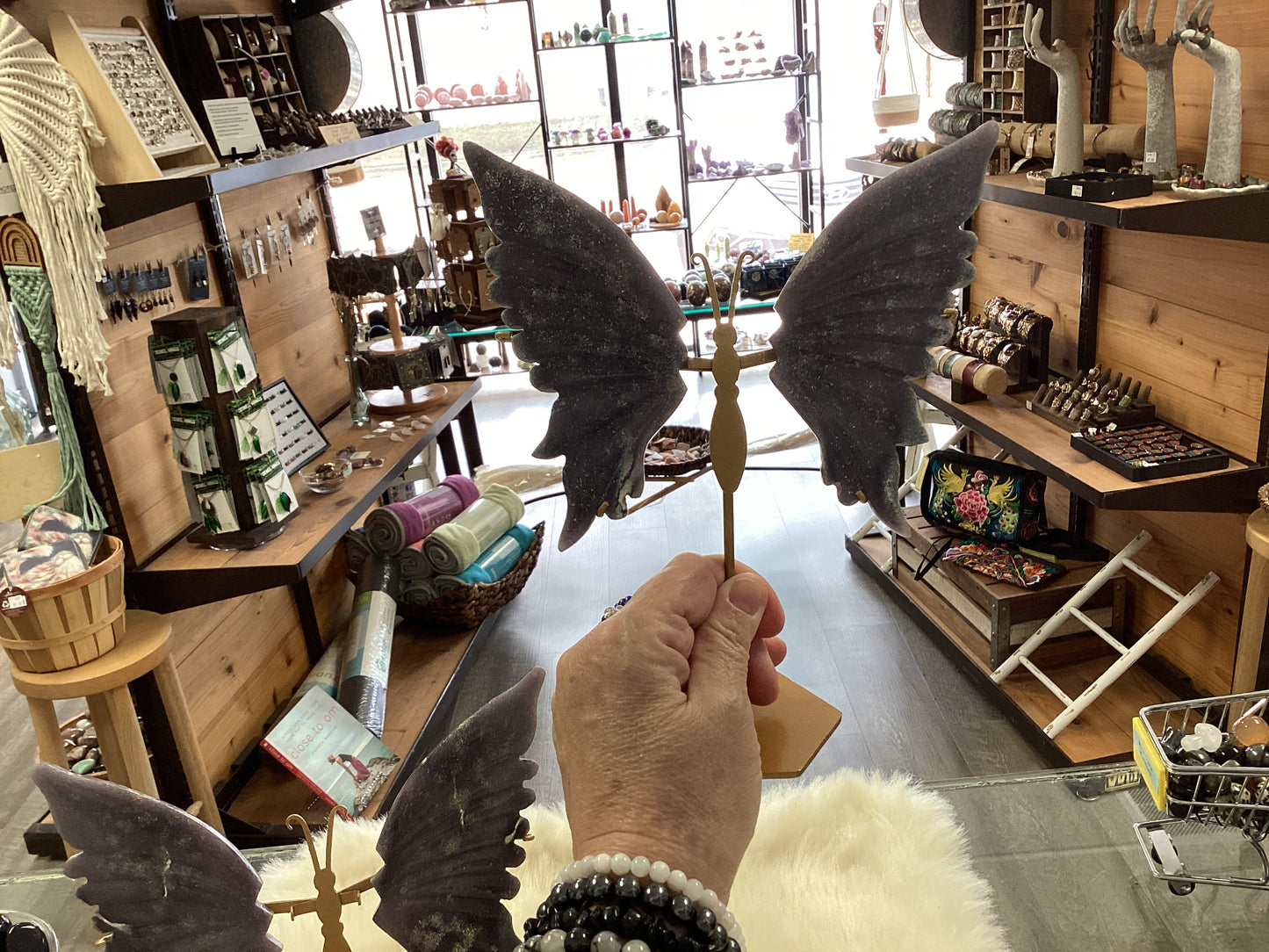 Crystal Butterfly Wings Carvings with Stand - Grape Agate