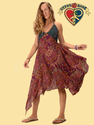 Gypsy Rose - Denim Halter Cotton Print Fairy Dress