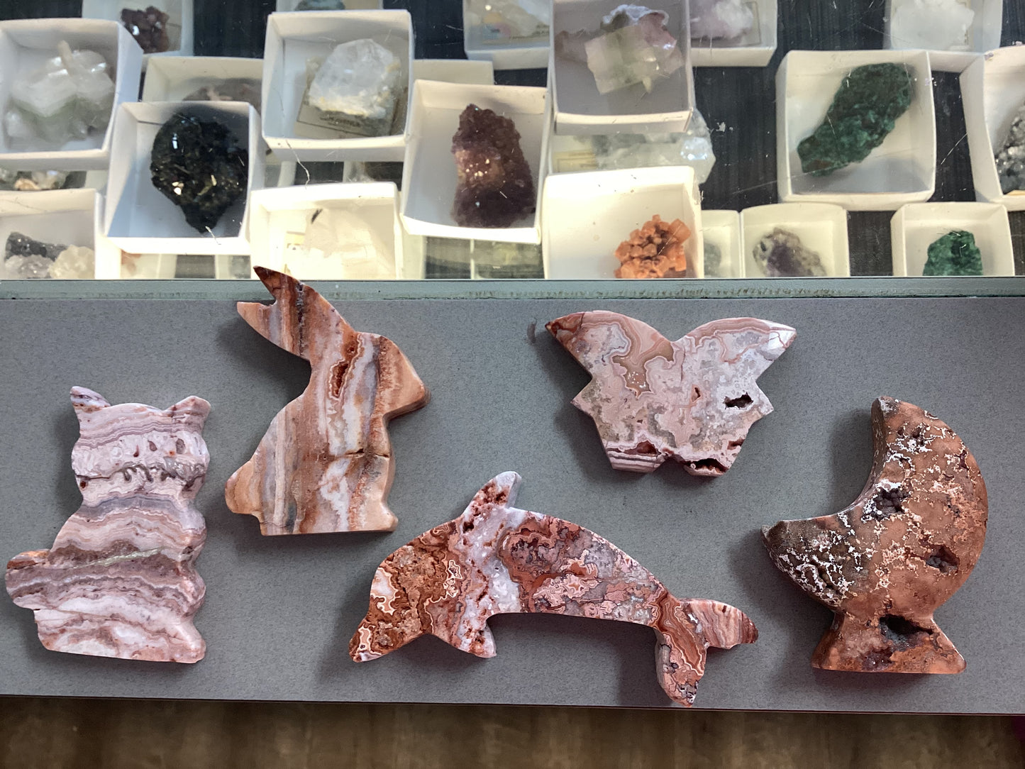 Indonesian Crazy Lace Agate carvings