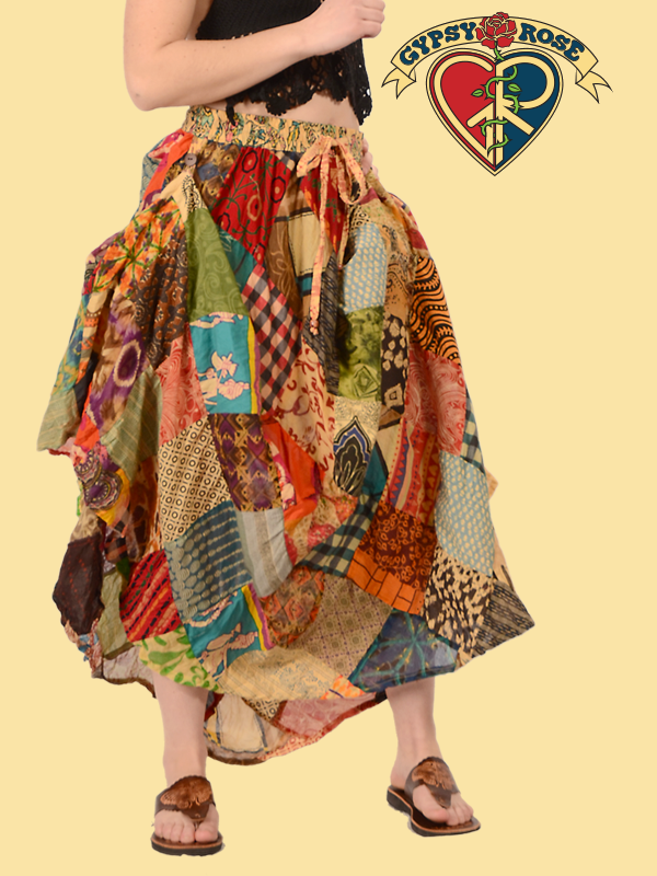 Gypsy Rose - Festy Style Diamond Patchwork Finger Loops Skirt