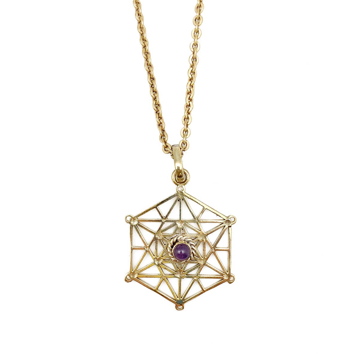 Necklace - Gold Hexagon with Amethyst