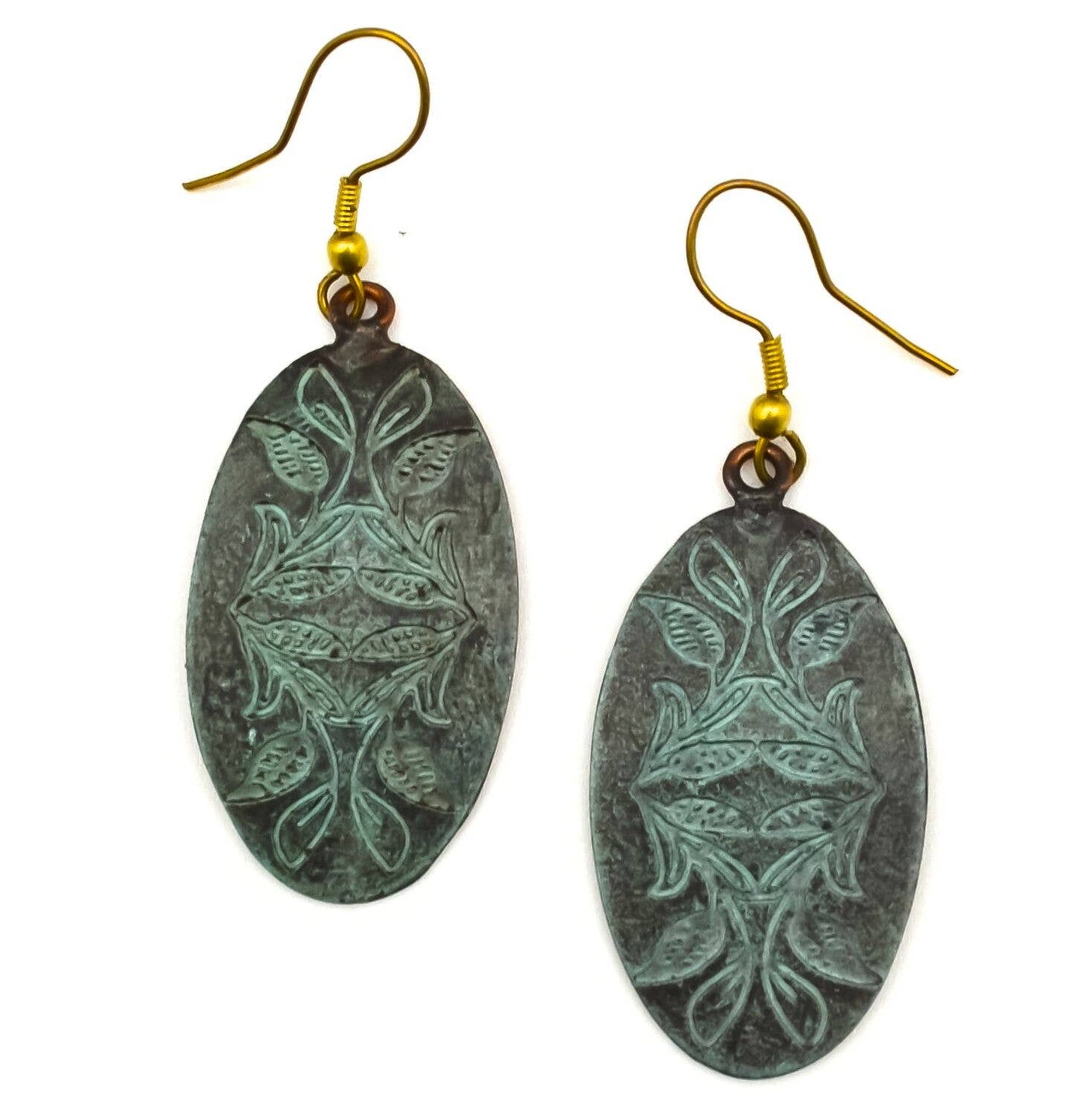 Leaves Mirrored Print Copper Patina Earrings