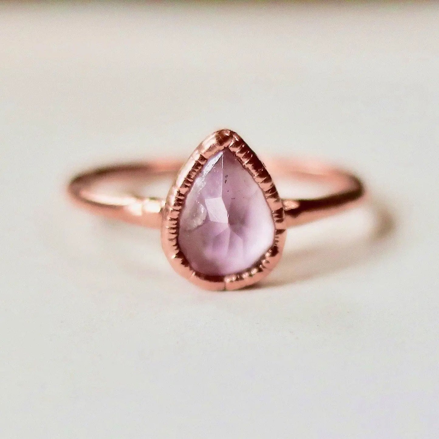 Lavender Amethyst Faceted Teardrop Copper Ring