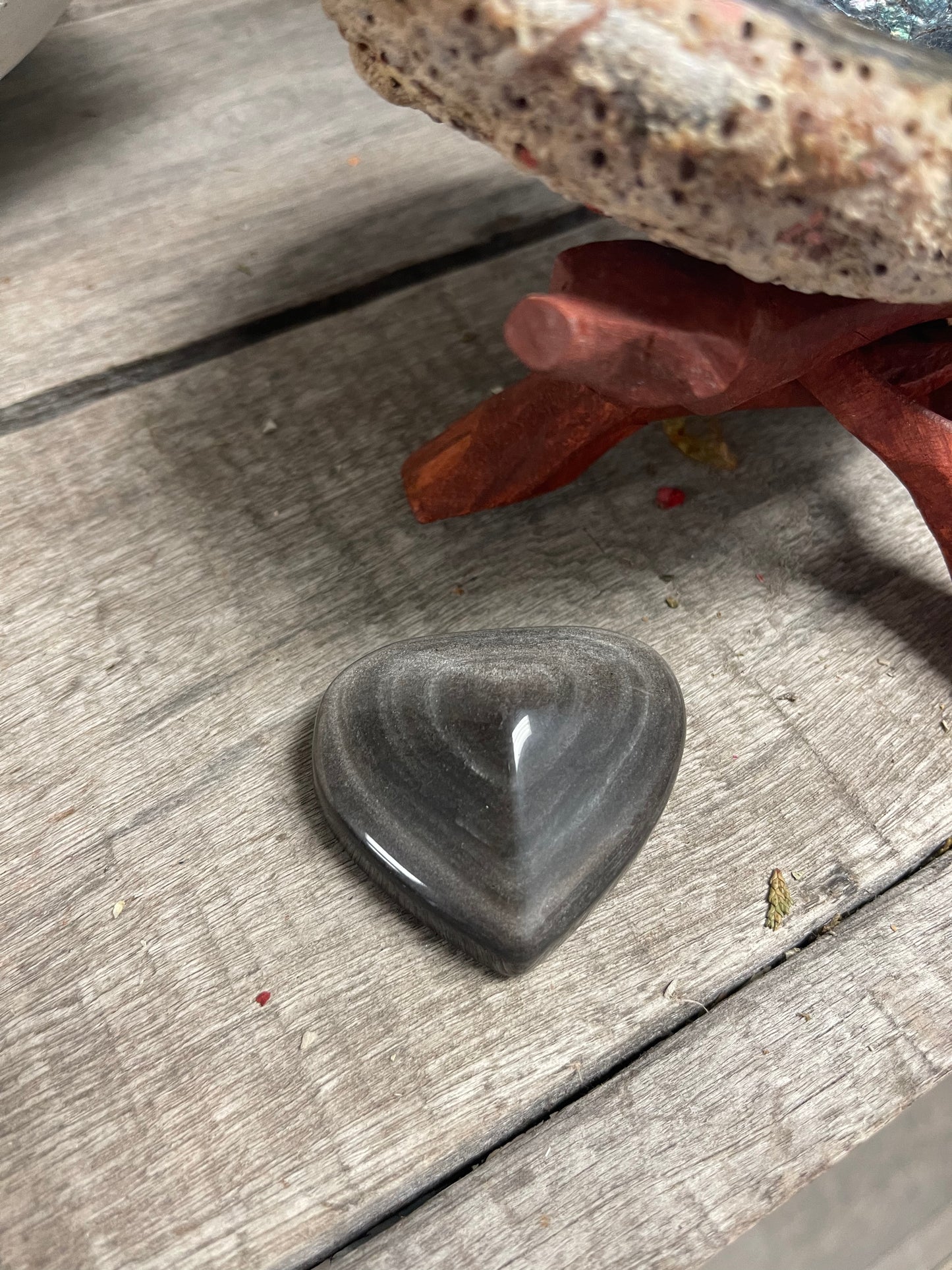 Silver Sheen Obsidian Heart