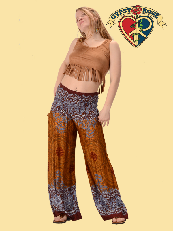 Honeycomb Mandala Print Rayon Wide Leg Pants