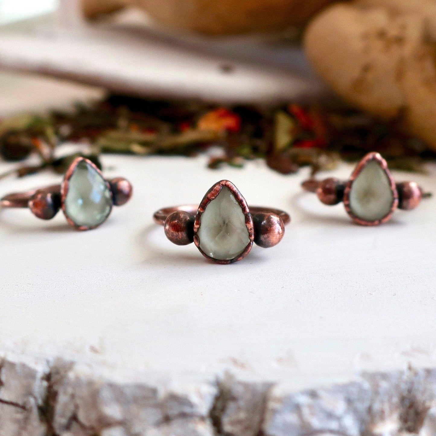 Green Amethyst Faceted Teardrop Copper Ring | Amethyst Ring