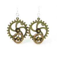 Kinetic Gear Earrings - Green/Tan