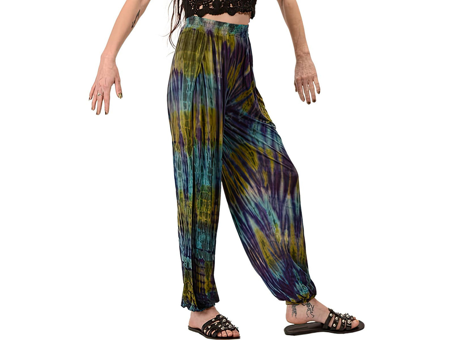 Tie Dye Spandex Blend Split Seam Harem Pants