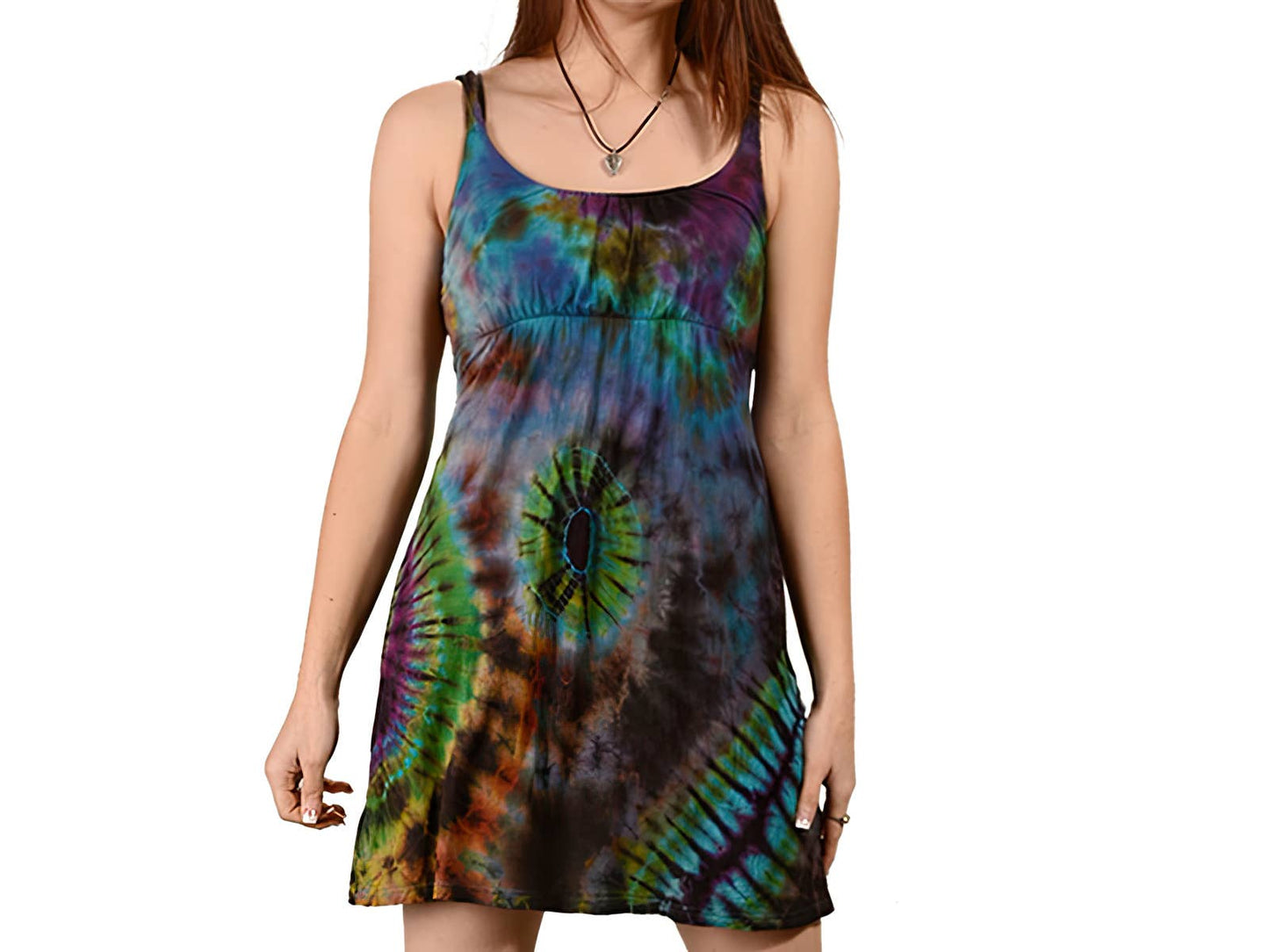 Tie Dye Spandex Blend Short Sundress with Braid Straps