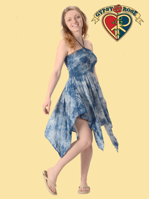 Natural Indigo Tie Dye Rayon Fairy Cut Skirt/Dress