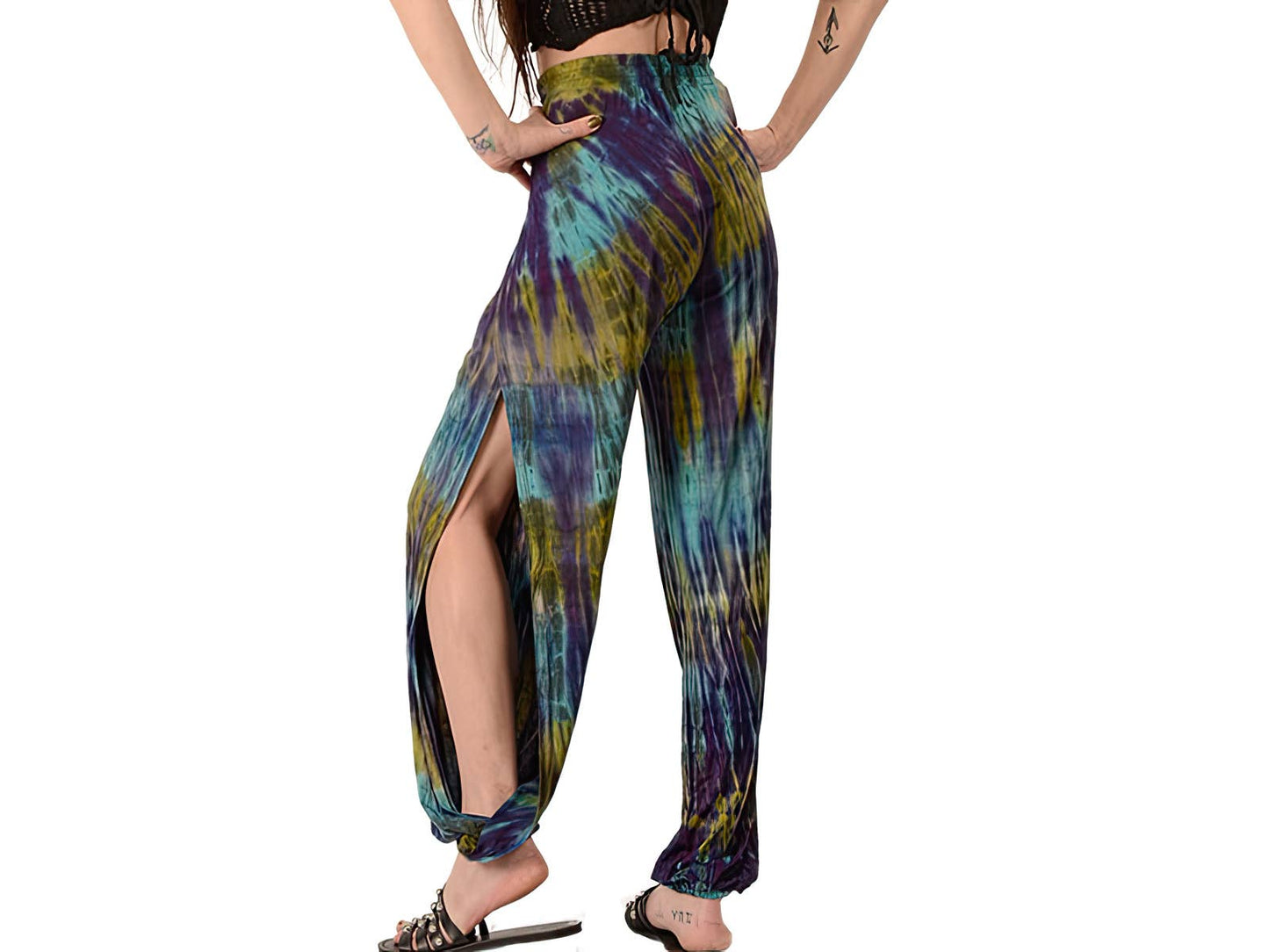 Tie Dye Spandex Blend Split Seam Harem Pants