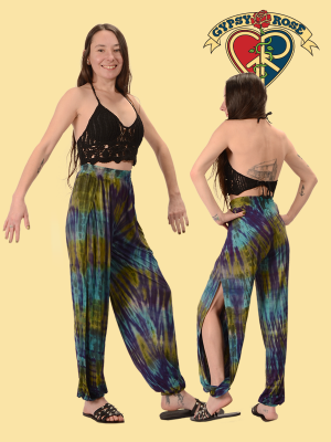 Tie Dye Spandex Blend Split Seam Harem Pants