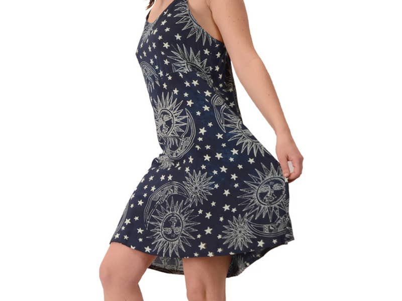 Celestial Star Moon Print Rayon Short Dress