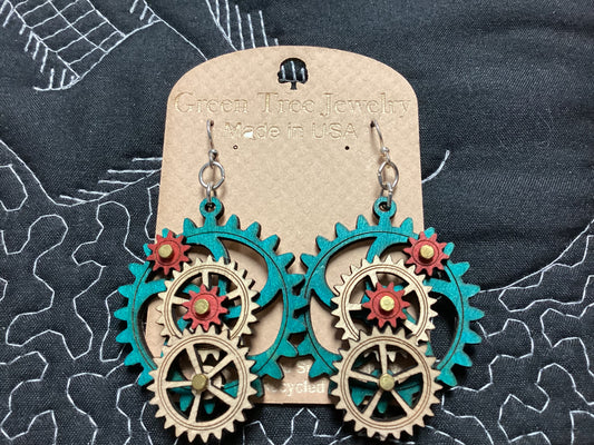 Kinetic Gear Earrings - Aquamarine/Red