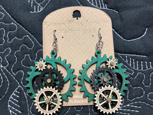 Kinetic Gear Earrings - Teal/Black