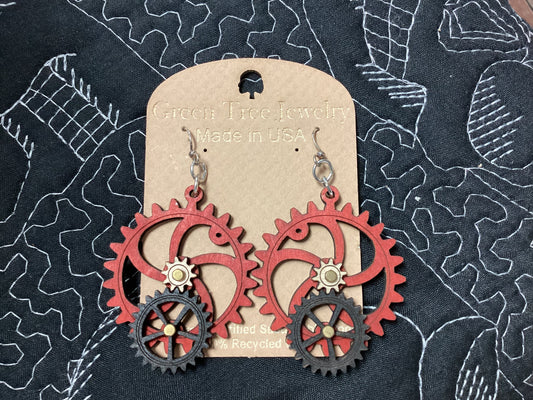 Kinetic Gear Earrings - Red/Black