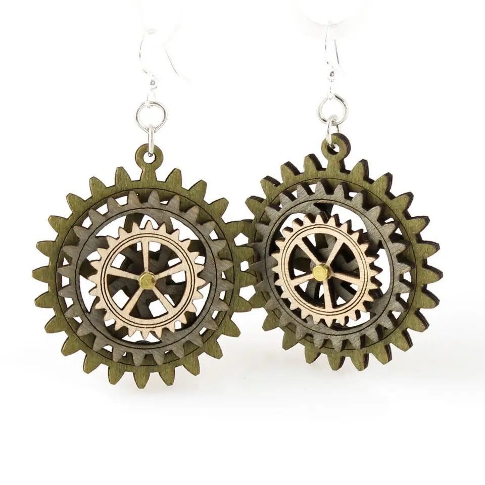 Kinetic gear earrings natural/yellow/red