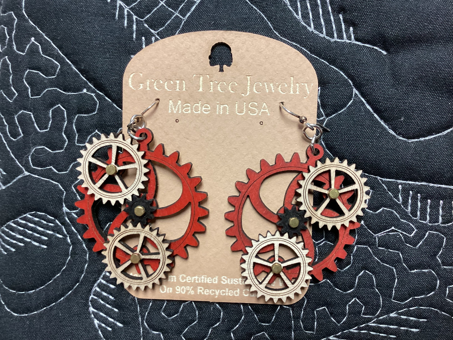 Kinetic Gear Earrings - Red/Natural