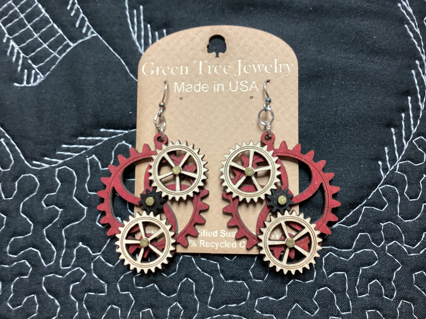 Kinetic Gear Earrings - Wine/Natural