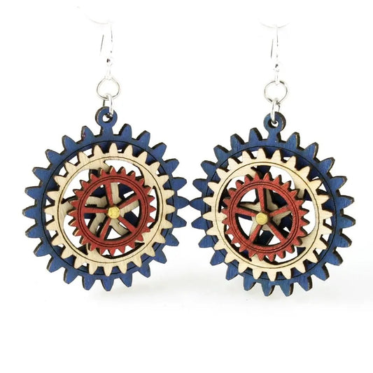 Kinetic Gear Earrings - Royal Blue/Cherry Red