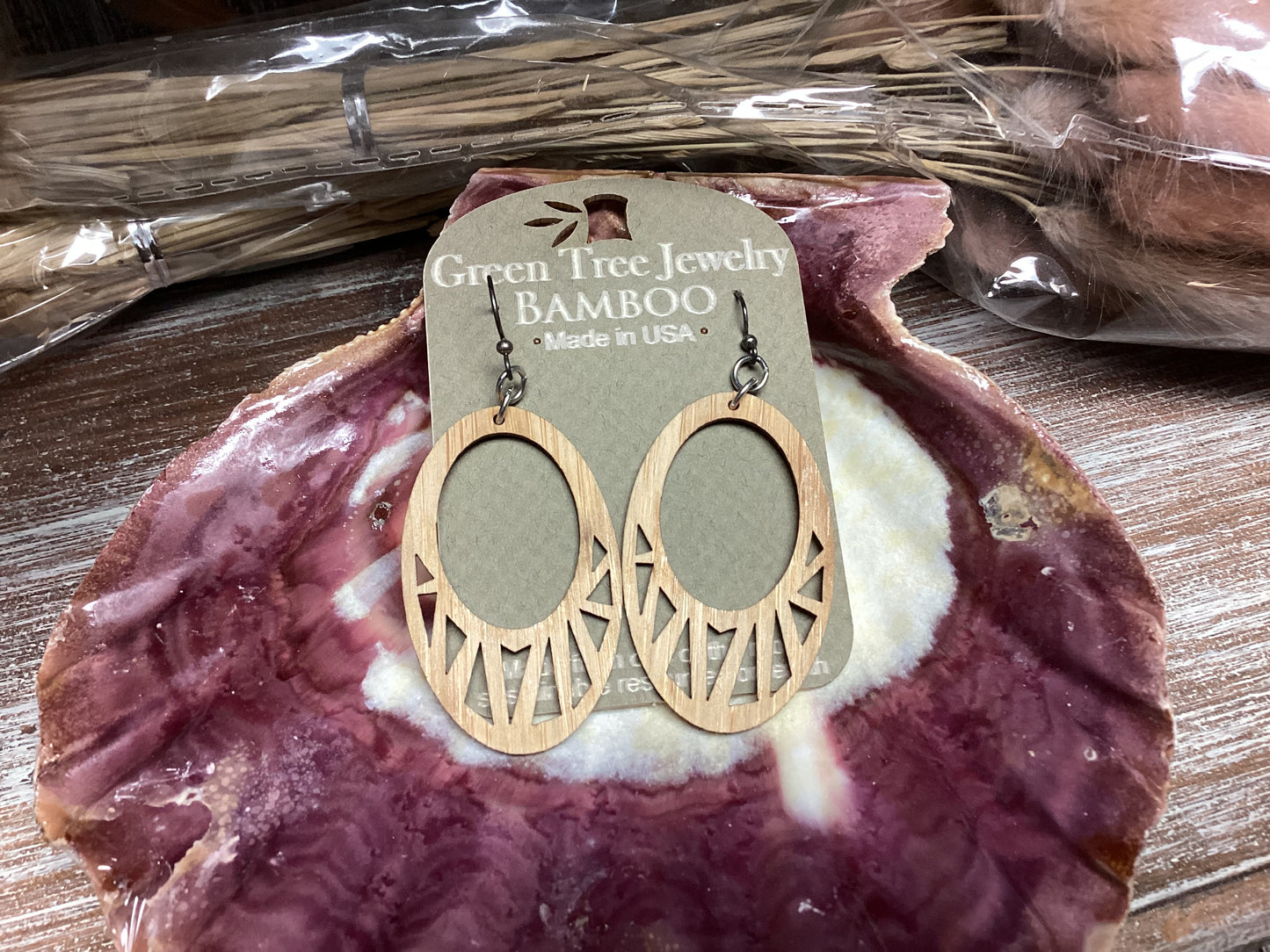 Oval Cut Out Bamboo Earrings