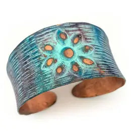 Copper Patina Rusted Flower Cuff Bracelet