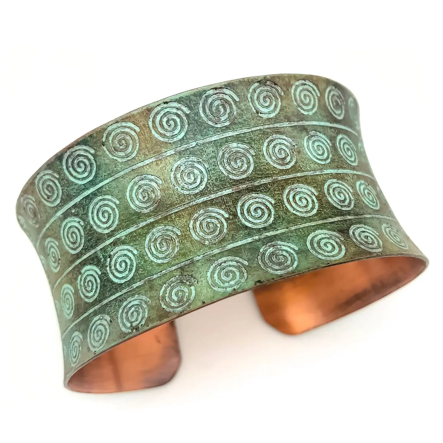 Copper Patina Striped Spirals Cuff Bracelet