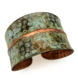 Green Hammered with Copper Patina Cuff Bracelet
