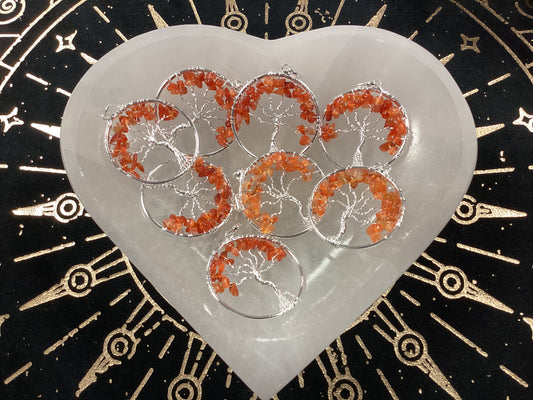 Circular Wire Wrapped Tree of Life Pendant - Carnelian