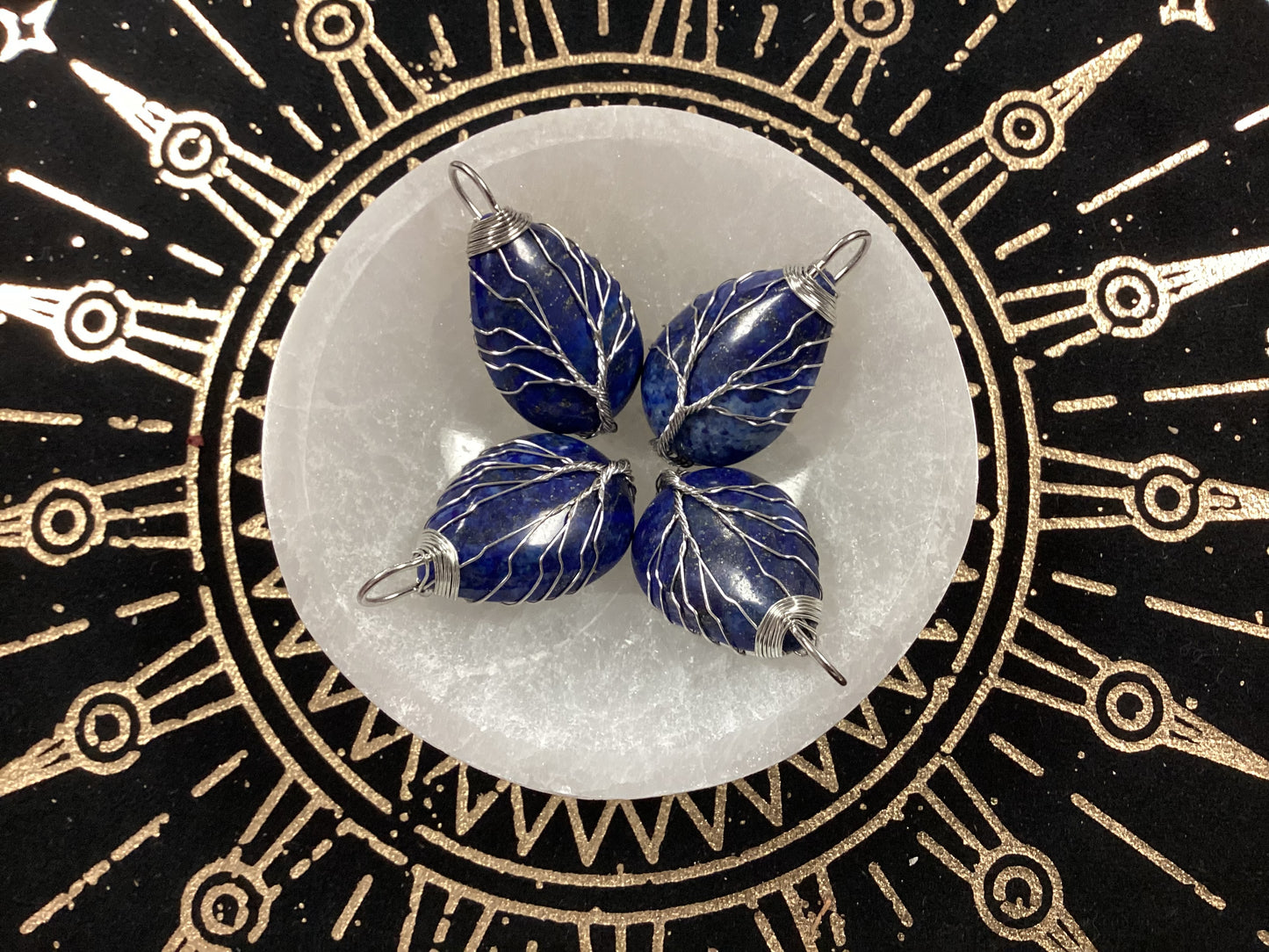 Teardrop Shaped Wire Wrapped Tree of Life Pendant - Lapis Lazuli