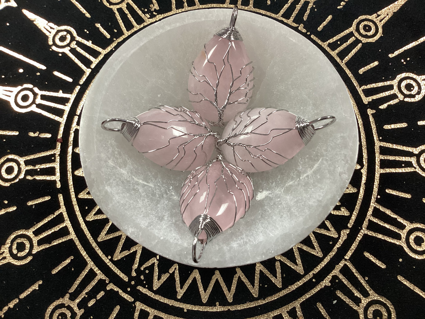 Teardrop Shaped Wire Wrapped Tree of Life Pendant - Rose Quartz