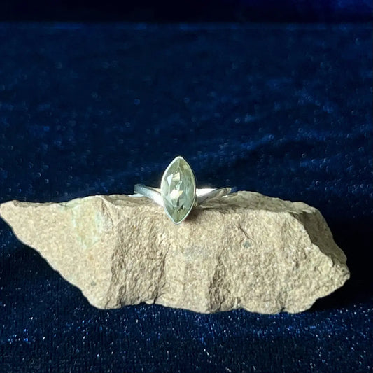 Green Amethyst Almond Sterling Silver Ring